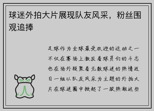 球迷外拍大片展现队友风采，粉丝围观追捧